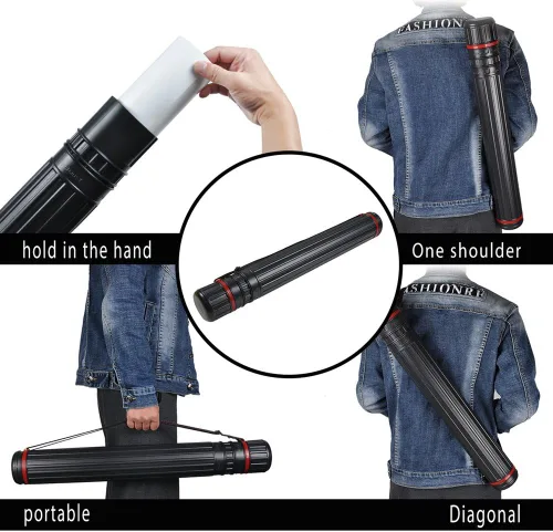 Miniatura 4 de DEWEL Tubo de dibujo, estuche de arte telescópico, tubo de plástico grande de almacenamiento negro que se expande de 25 a 40 pulgadas, tubo