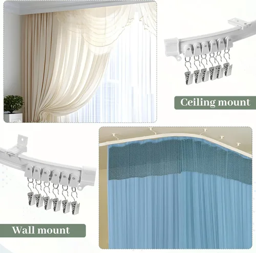 Miniatura 6 de Riel de cortina de techo de 20 pies, montaje en techo o pared, sistema de riel de cortina flexible curvado, flexible y flexible para cortinas