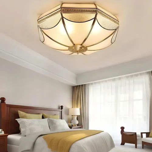 Miniatura 12 de LIGHTLAND Lámpara de Techo de Montaje al Ras de 13.8 Pulgadas, Lámpara de Techo de Latón de 3 Luces con Pantalla de Vidrio, Accesorios de Luz