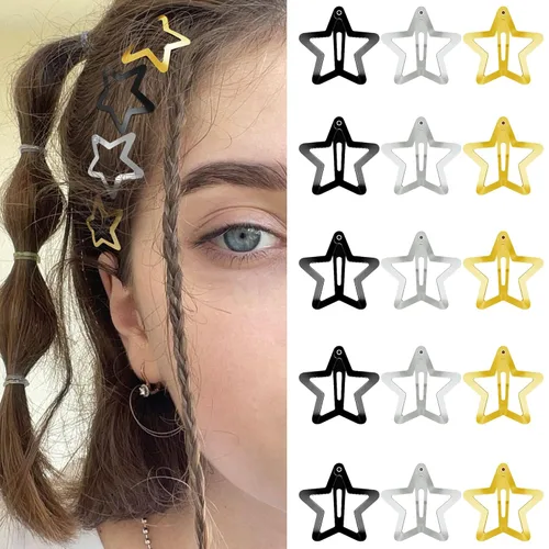 Miniatura 13 de Pinzas para el cabello Y2K de la década de 2000, pasadores de pelo antideslizantes, accesorios para el cabello de estrella plateadas, pinzas