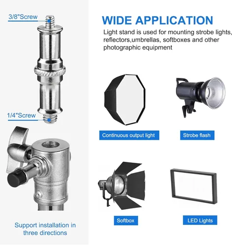 Miniatura 5 de Soporte de luz de fotografía resistente de acero inoxidable, trípode de iluminación de estudio acolchado de aire de 9.2 pies para luz rápida