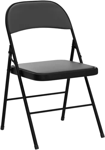 Miniatura 6 de VINGLI Paquete de 4 sillas plegables con asientos acolchados, marco de metal con asiento y respaldo de piel sintética, capacidad de 350 libras, Negro