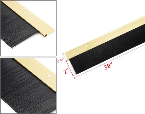 Miniatura 4 de uxcell Barrido inferior de la puerta aleación de aluminio en tono dorado con cepillo suave de silicona PP negro de 2 pulgadas, 39 pulgadas x 2.6 Oro
