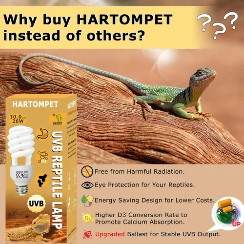 Miniatura 3 de Luz de reptil UVB 10.0 de 26 W, bombilla compacta de desierto para dragones barbudos, lagartos, serpientes, geckos, anfibios, lámpara UVA UVB