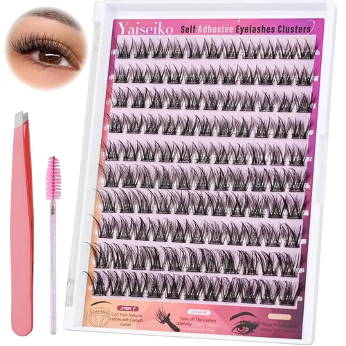 Miniatura 10 de Kit de extensiones de pestañas autoadhesivas en racimo, pestañas para colocar uno mismo, pestañas pre-pegadas, sin necesidad de pegamento, pestañas