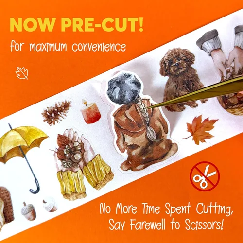 Miniatura 6 de Fayware - Cintas washi precortadas de otoño y cintas PET para hacer diarios, álbumes de recortes y manualidades. Ahora precortadas - Úsalas como