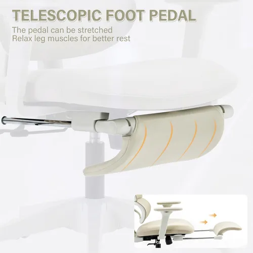 Miniatura 7 de Silla de oficina ergonómica de malla con reposapiés retráctil, silla de computadora con respaldo alto, soporte lumbar, reposabrazos y reposacabezas