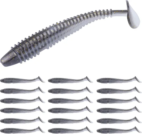 Miniatura 22 de RUNCL Swimbaits - Paleta de 10/20/30/40 unidades, cola de paleta de 5/4/3/2 pulgadas, señuelo suave para lubina de trucha, cebo de plástico duradero