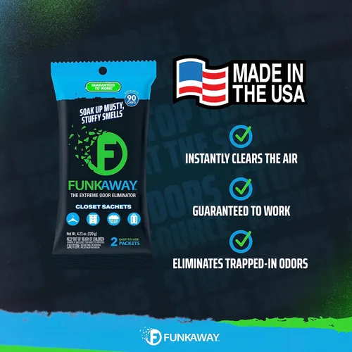Miniatura 7 de FunkAway Bolsa de armario que elimina olores extremos, paquete absorbente de olores ideal para armarios, cajones, cestas, áticos y espacios
