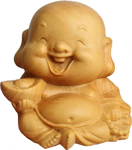 Miniatura 15 de Estatua de Buda Maitreya Maitreya tallada a mano de boj natural (ventilador de bolsa de tela)