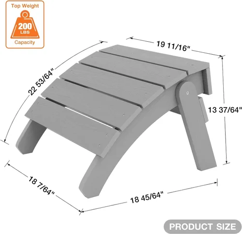 Miniatura 4 de YEFU Adirondack - Juego de 2 otomanas Adirondack, reposapiés de patio, reposapiés Adirondack plegable, resistente a la intemperie para silla Gris