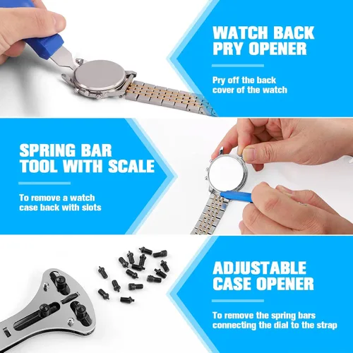 Miniatura 2 de BYNIIUR Watch Repair Kit, Watch Case Opener Spring Bar Tools, Watch Battery Replacement Tool Kit, Watch Band Link Pin Tool Set with Carrying Case