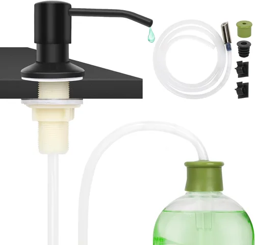 Miniatura 8 de Dispensador de jabón para platos para fregadero de cocina de níquel cepillado, dispensador de jabón para debajo del fregadero con cabezal de bomba