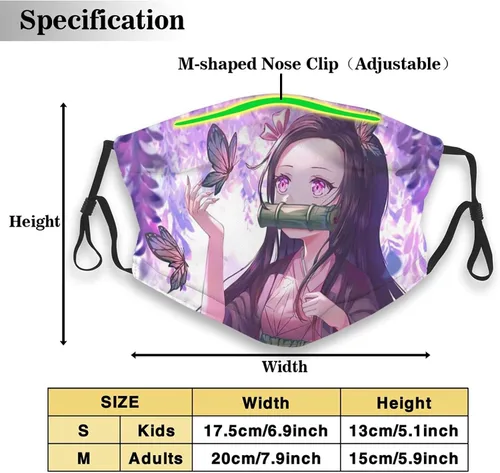 Miniatura 2 de BearLad Anime Dem0n S1ayer Kimetsu No Yaiba Kamado Nezuko - Mascarillas faciales para adultos, lavables con alambre de nariz, negro, talla M