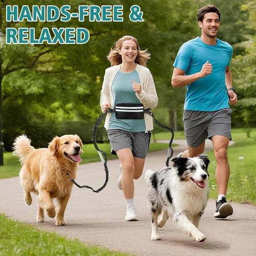 Miniatura 3 de Correa doble para perros con cierre de seguridad, bolsa de cintura para 2 perros Extra-Thick Shock Absorbing Waist Belt, for Dog Walking Running