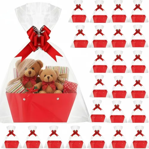 Miniatura 8 de PerKoop - Paquete de 24 cestas de regalo vacías a granel para regalos, bolsas de plástico transparente vacías de 6.5 x 9.8 pulgadas de grosor, cesta