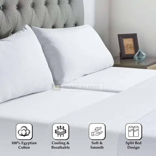 Miniatura 2 de Ready To Rest Juego de sábanas divididas 100% de algodón egipcio tamaño California King para cama ajustable de 5 piezas, se adapta a colchones