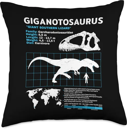 Miniatura 4 de Dinosaur fact sheets Dinosaur Fossils data sheet Sábana, almohada de dinosaurio Giganotosaurus, 16 x 16 pulgadas, multicolor