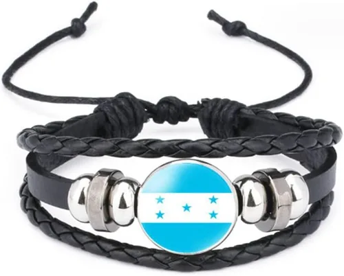 Miniatura 98 de vmcoatdu Mundial Muchas Banderas Nacionales Brazalete Retro de Aleación de Cuero para Pulsera de Cuerda Trenzada de Bandera Nacional