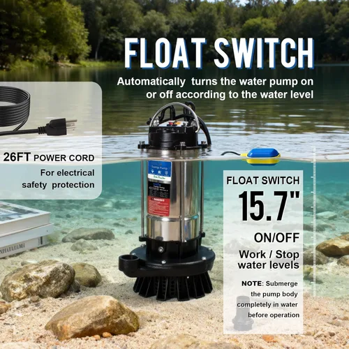 Miniatura 4 de Bomba sumergible de agua automática de 1.6 HP con alto caudal de 5500 GPH 36 pies cabeza máxima, riego, piscina, estanque de jardín, sótano, pozos