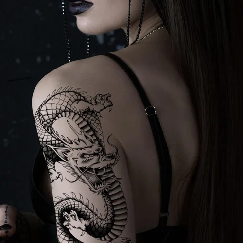 Miniatura 5 de 2 tatuajes temporales de dragón, chinos, grandes, para adultos, diseño tribal para hombres woemen, aspecto realista de Halloween