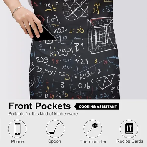 Miniatura 5 de Mathematics And Physics Cooking Aprons Unisex Kitchen Apron Adjustable Bib Apron with Pockets Waterdrop Resistant Chef Aprons for BBQ Drawing