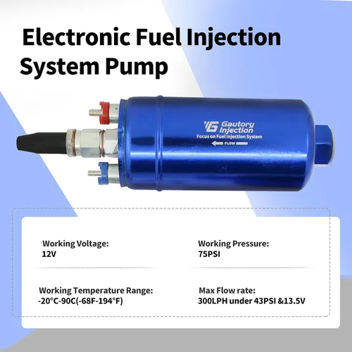 Miniatura 2 de Bomba de combustible eléctrica en línea externa universal de alto flujo 300LPH 12V con abrazadera de soporte de montaje azul Azul con soporte