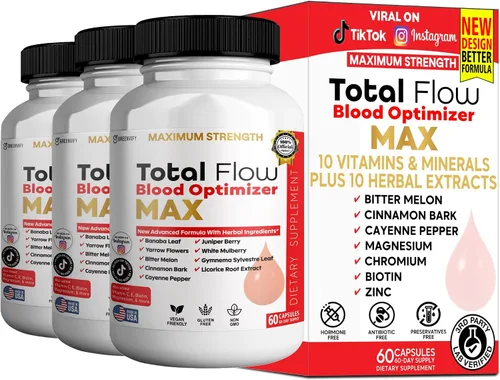 Miniatura 9 de Total Flow Blood Optimizer Max, 60 cápsulas vegetales, suplemento de apoyo de sangre con vitaminas y hierbas (1)