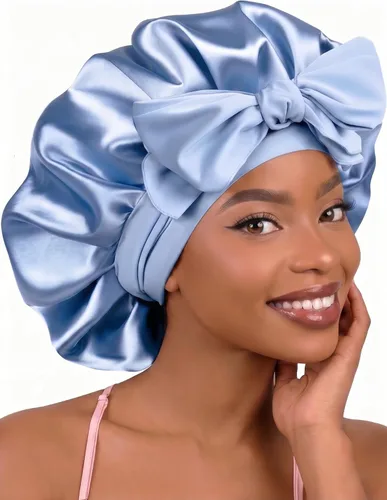 Miniatura 23 de Gorro de satén de seda con banda de amarre para dormir, para mujeres de cabello rizado: gorro de noche para cabello liso, ondulado, ensortijado, Rosa