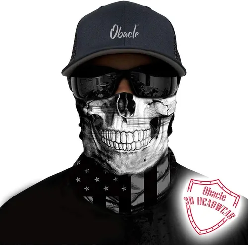 Miniatura 2 de Obacle Bandana máscara facial cuello polaina tubo máscara hombres mujeres para protección solar contra el polvo Bandera de calavera blanca y negra