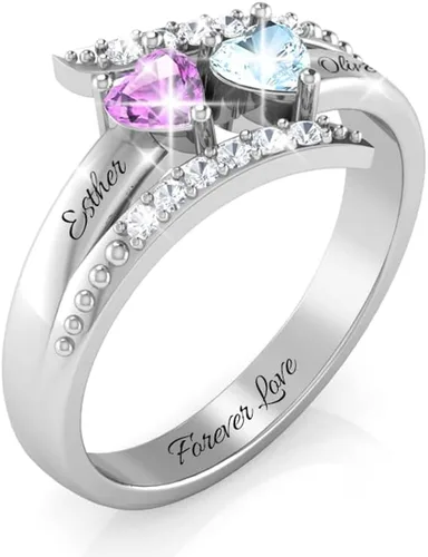Miniatura 5 de Wendy Made Anillos de piedra natal para mujer, anillos personalizados para madre e hija para mamá, anillos con nombre personalizado para mejores
