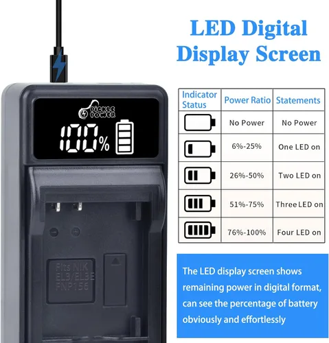 Miniatura 4 de Pickle Power EN-EL3E EN-EL3 EN-EL3A - Cargador de batería y LED compatible con cámaras réflex digitales Nikon D50 D70 D70s D80 D90 D100 D200 D300