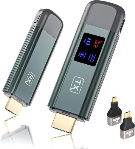Transmisor y receptor HDMI inalámbrico, extensor HDMI inalámbrico TTQ compatible con 4K, carcasa de metal, pantalla LED, rango de 100 pies, 2.4G y