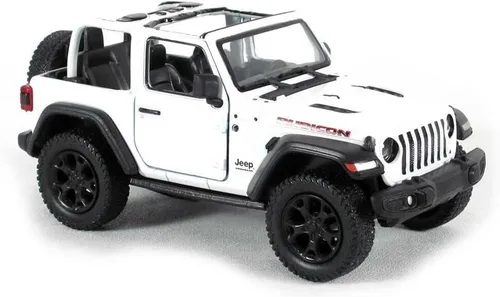 KiNSMART - Jeep Wrangler Rubicon Off Road 4 x 4 5 pulgadas, escala 1:34, modelo de réplica de auto de juguete (parte superior abierta gris y tapa
