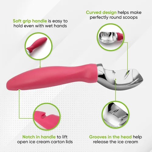 Miniatura 3 de Spring Chef - Cuchara para helado rosa de alta resistencia con mango suave, cuchara profesional para helado, cuchara de metal para masa de galletas