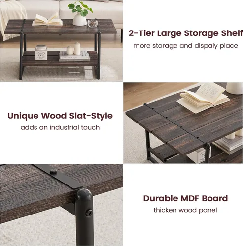 Miniatura 7 de Mesa auxiliar para sala de estar, mesas de sala de estar de 2 niveles, mesa de centro moderna para sala de estar, mesa de centro de madera