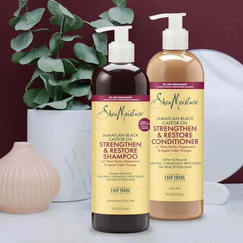 Miniatura 6 de SheaMoisture Strengthen & Restore Champú y acondicionador Paquete de 2 unidades de aceite de ricino negro jamaicano para limpiar y nutrir el cabello