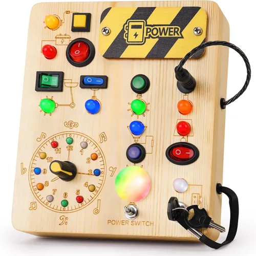 Tablero de actividades con luz LED, juguetes Montessori para niños de 1 a 3 años, juguetes de madera para niños pequeños, regalo de cumpleaños,