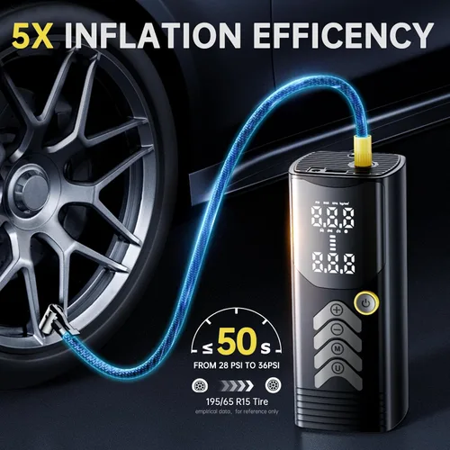 Miniatura 2 de Inflador de neumáticos, compresor de aire portátil, bomba de aire de 150 PSI con motor ultra fuerte 5 veces velocidad de inflado rápida. Batería