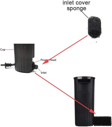 Miniatura 2 de 4 unids tapas de entrada esponja acuario tortuga filtro flujo silencioso agua limpia bomba