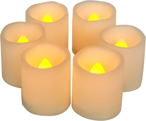 Miniatura 17 de CANDLE CHOICE Velas votivas sin llama que funcionan con pilas, luces LED eléctricas parpadeantes de plástico blanco falsas, velas de té altas a