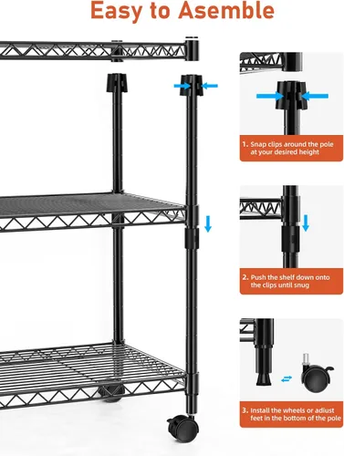 Miniatura 6 de YSSOA Estantes de almacenamiento resistentes de 3 niveles, capacidad de 750 libras, 24.02 pulgadas de profundidad x 13.78 pulgadas de ancho x 31.98