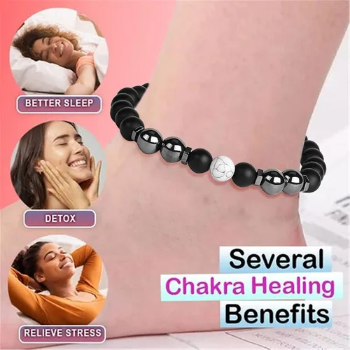 Miniatura 5 de Tobillera de obsidiana negra para mujeres y hombres, chakras, yoga, adelgazante, pulsera antihinchazón, ajustable, tobillera de piedra curativa