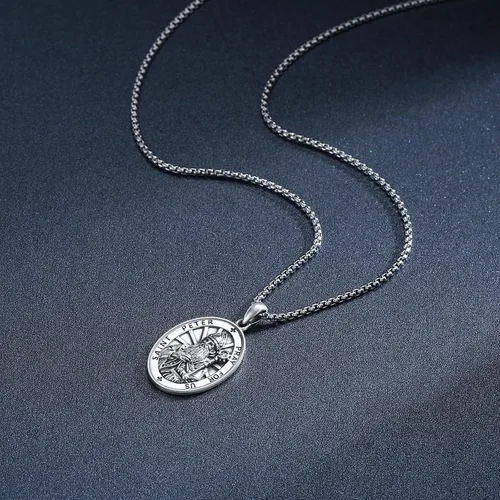 Miniatura 408 de Collar de plata de ley 925 con medalla de San Patrón, colgante de protección católica, amuleto, joyería religiosa para hombres y mujeres