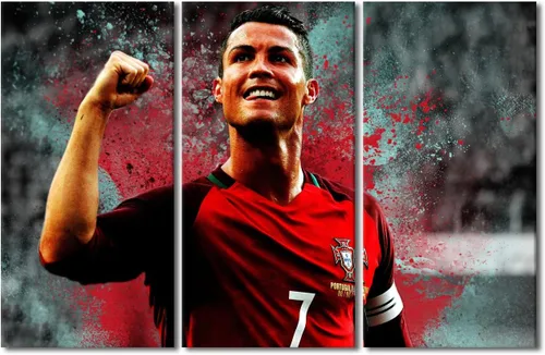 Miniatura 22 de TISHIRON CR7 - Póster de Cristiano Ronaldo de 3 piezas, lienzo para pared, cuadros de superestrella de fútbol, arte de pared grande envuelto