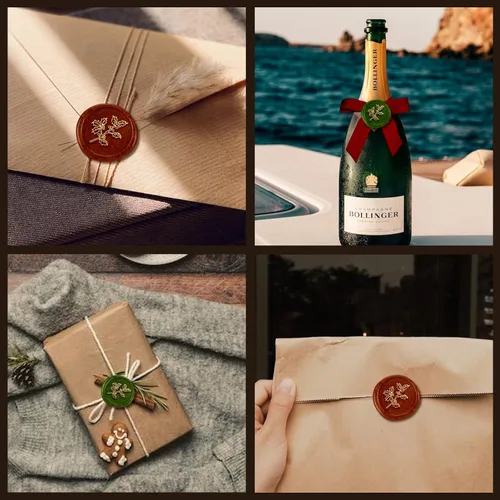 Miniatura 7 de Holly Branches - Sello de cera de verano en relieve, extraíble de 1 pulgada, cabeza de sello de cera de latón con mango de madera, sobres de Ramas