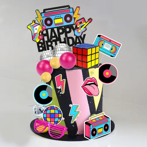 Miniatura 7 de 20 PIEZAS Decoraciones de Tarta de los 80 y 90 con temática de Hip Hop Retro para nacidos en la década de los 80 y 90 Decoraciones de recuerdo