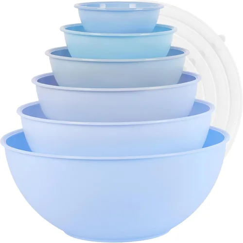 Miniatura 18 de BoxedHome Tazón redondo de plástico sin BPA con tapas, paquete de 12 tazones anidables con tapas, aptos para microondas y lavavajillas, cuencos