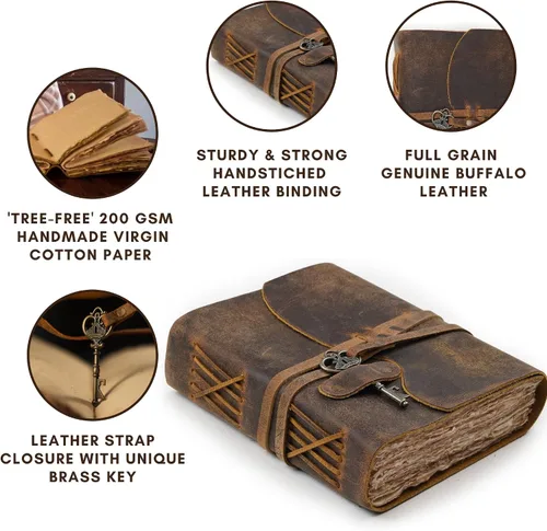 Miniatura 3 de Diario de Cuero de LEATHER VILLAGE – 200 Páginas de Papel Antiguo con Bordes Recortados Hechas a Mano – Diario Encuadernado en Cuero para Mujeres