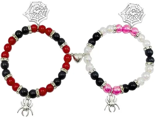 Choistily Pulseras de araña para pareja, en forma de corazón, pulseras de amistad a juego, color rosa, pulsera de promesa de relación, pulseras